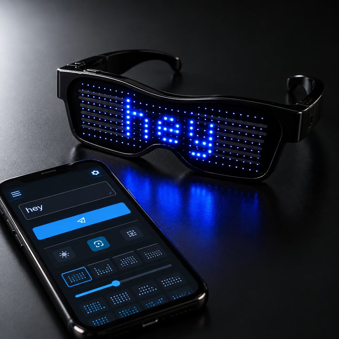 Lunettes LED Clignote qui affichent un message lumineux